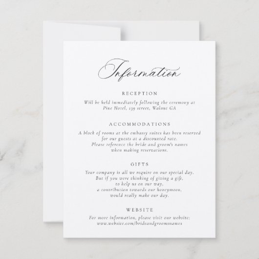 Elegant Calligraphy Modern Script Wedding Info Kaart (Voorkant)