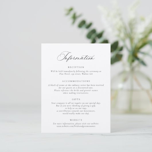 Elegant Calligraphy Modern Script Wedding Info Kaart (Staand voorkant)