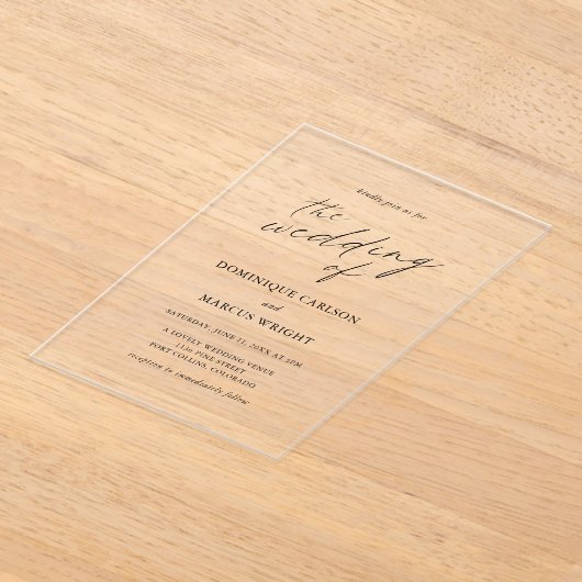 Elegant Calligraphy Modern Wedding Acryl Uitnodigingen (Laagn)