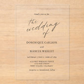 Elegant Calligraphy Modern Wedding Acryl Uitnodigingen (Voorkant)
