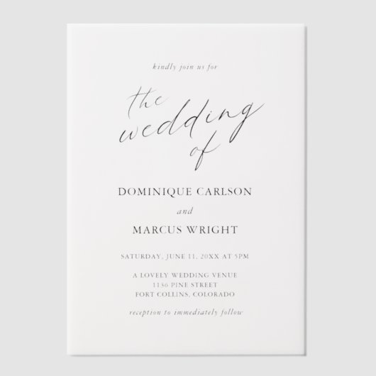 Elegant Calligraphy Modern Wedding Vellum Uitnodigingen (Voorkant)