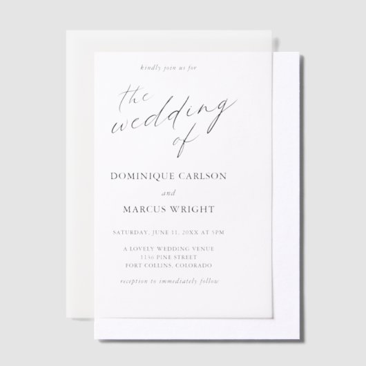 Elegant Calligraphy Modern Wedding Vellum Uitnodigingen (Offset)