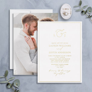 Elegant Calligraphy Monogram Photo Gold Folie Uitnodiging