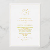 Elegant Calligraphy Monogram Photo Gold Folie Uitnodiging (Voorkant)