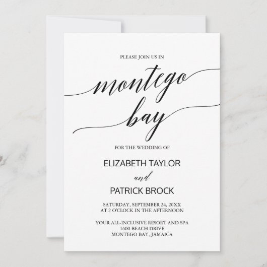 Elegant Calligraphy Montego Bay Wedding Kaart (Voorkant)