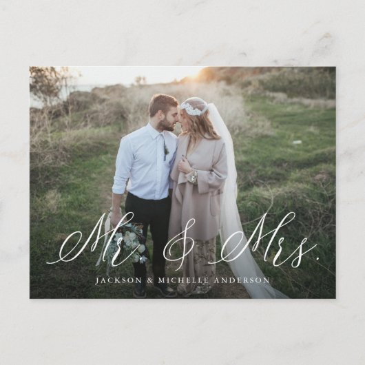 Elegant Calligraphy Mr. & Mrs Wedding Elopement Briefkaart (Voorkant)