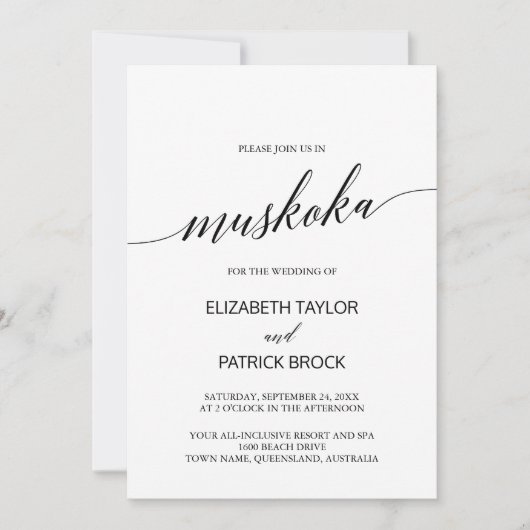 Elegant Calligraphy Muskoka Destination Wedding Kaart (Voorkant)