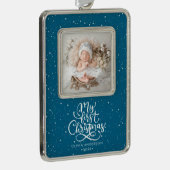 Elegant Calligraphy My First Christmas Photo Verzilverd Omlijst Ornament (Rechts)