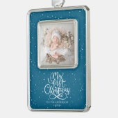 Elegant Calligraphy My First Christmas Photo Verzilverd Omlijst Ornament (Links)