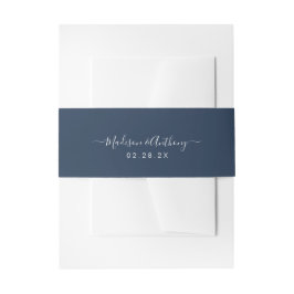 Elegant Calligraphy Name Navy Blue Uitnodigingen Wikkel