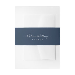 Elegant Calligraphy Name Navy Blue Uitnodigingen Wikkel