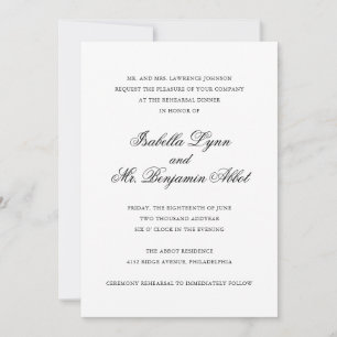 Elegant Calligraphy Names Formal Rehearsal Dinner Kaart
