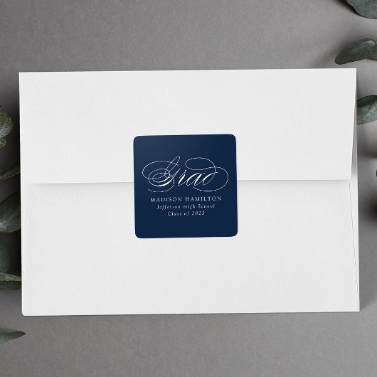 Elegant Calligraphy Navy Afstuderen Vierkante Sticker