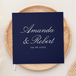 Elegant Calligraphy Navy Blue Wedding Gastenboek