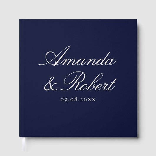 Elegant Calligraphy Navy Blue Wedding Gastenboek (Voorkant)