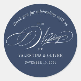 Elegant Calligraphy Navy Blue Wedding Ronde Sticker