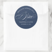 Elegant Calligraphy Navy Blue Wedding Ronde Sticker (Tas)