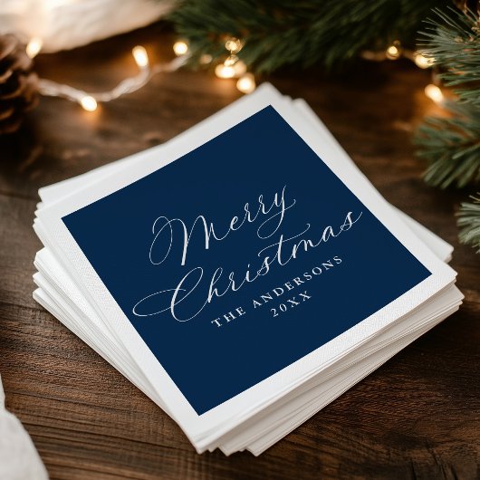 Elegant Calligraphy Navy Merry Christmas Servet
