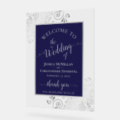 Elegant Calligraphy Navy & Silver Wedding Welcome Acryl Bord (Hoek)
