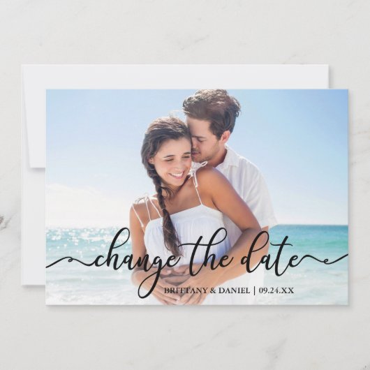 Elegant Calligraphy New Date Change the Date Card Save The Date (Voorkant)