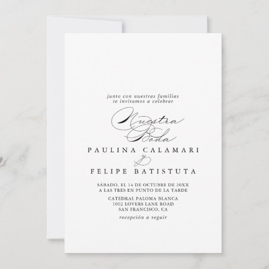 Elegant Calligraphy Nuestra Boda Bruiloft  Kaart (Voorkant)