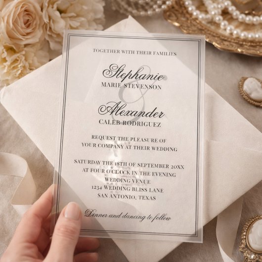 Elegant Calligraphy Old Money Aesthetic Wedding Acryl Uitnodigingen