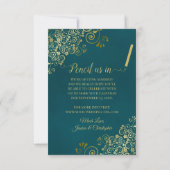 Elegant Calligraphy Ornate Teal and Gold Wedding Save The Date (Achterkant)