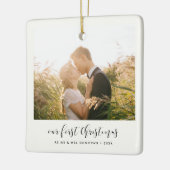 Elegant calligraphy Our First Christmas foto Keramisch Ornament (Links)