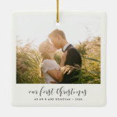 Elegant calligraphy Our First Christmas foto Keramisch Ornament (Achterkant)