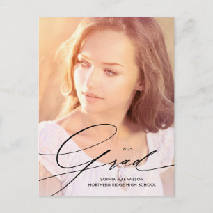Elegant Calligraphy Overlay Full Photo Afstuderen Briefkaart