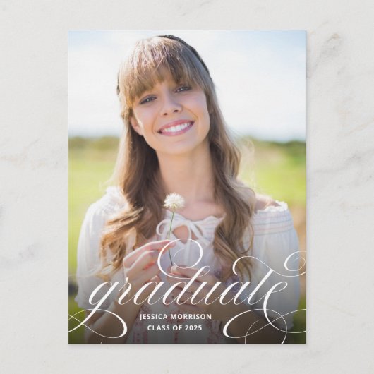 Elegant Calligraphy Overlay Photo Afstuderen Briefkaart (Voorkant)