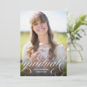 Elegant Calligraphy Overlay Photo Graduparty Kaart (Staand voorkant)