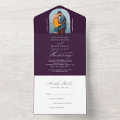 Elegant Calligraphy Paars Foto RSVP Wedding All In One Uitnodiging (Binnen)