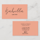 Elegant Calligraphy Peach Lash Artist Visitekaartje (Voorkant / Achterkant)