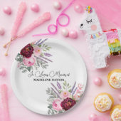 Elegant Calligraphy Peonies Funeral  Papieren Bordje (Feest)