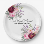 Elegant Calligraphy Peonies Funeral  Papieren Bordje (Voorkant)