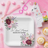 Elegant Calligraphy Peonies Funeral  Papieren Bordje (Feest)