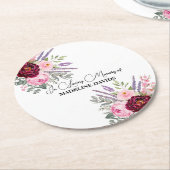 Elegant Calligraphy Peonies Funeral  Ronde Kartonnen Onderzetter (Gebogen)