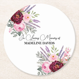 Elegant Calligraphy Peonies Funeral  Ronde Kartonnen Onderzetter