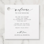 Elegant calligraphy personated bruiloft Welkom Bedankjes Labels (Voorkant)