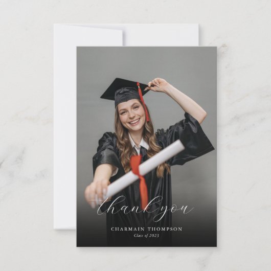 Elegant Calligraphy Photo Afstuderen Bedankkaart (Voorkant)