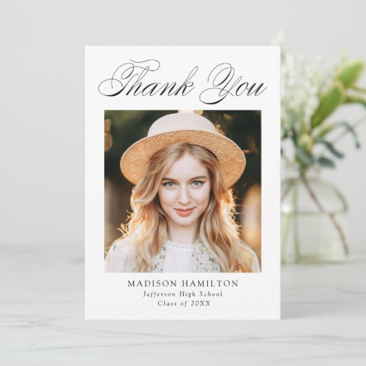 Elegant Calligraphy Photo Afstuderen Bedankkaart (Staand voorkant)