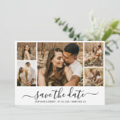 Elegant Calligraphy Photo Collage Save the Date (Staand voorkant)