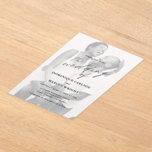 Elegant Calligraphy Photo Modern Wedding Acryl Uitnodigingen (Laagn)