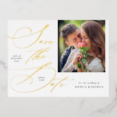 Elegant Calligraphy Photo Save the Date Gold Folie Uitnodiging Briefkaart (Voorkant)