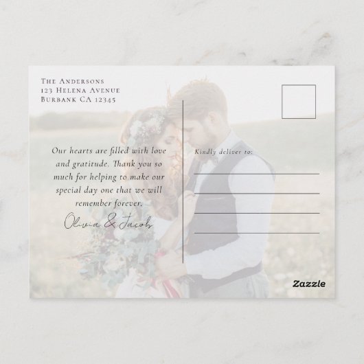 Elegant Calligraphy Photo Weddenschap Bedankt Briefkaart (Achterkant)