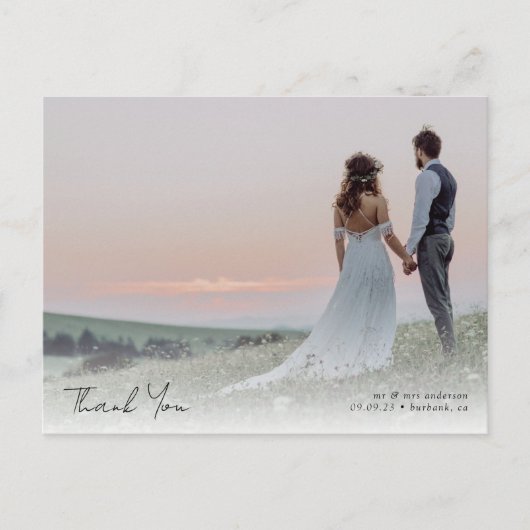 Elegant Calligraphy Photo Weddenschap Bedankt Briefkaart (Voorkant)