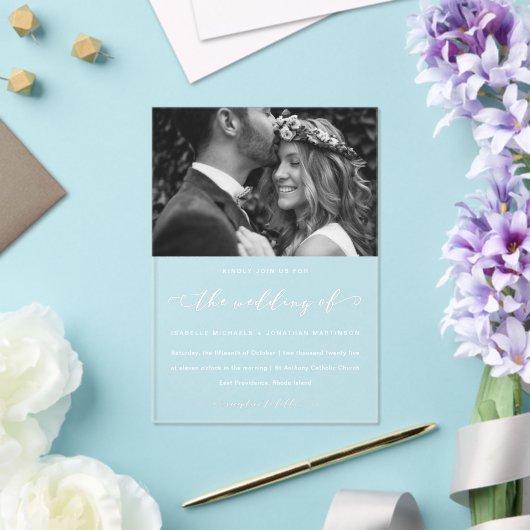 Elegant Calligraphy Photo Wedding Acryl Uitnodigingen (Insitu (Huwelijk))