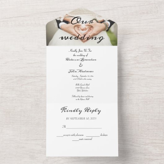 Elegant Calligraphy Photo Wedding All In One Uitnodiging (Binnen)