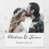 Elegant Calligraphy Photo Wedding Bottle Wijn Etiket (Enkel label)